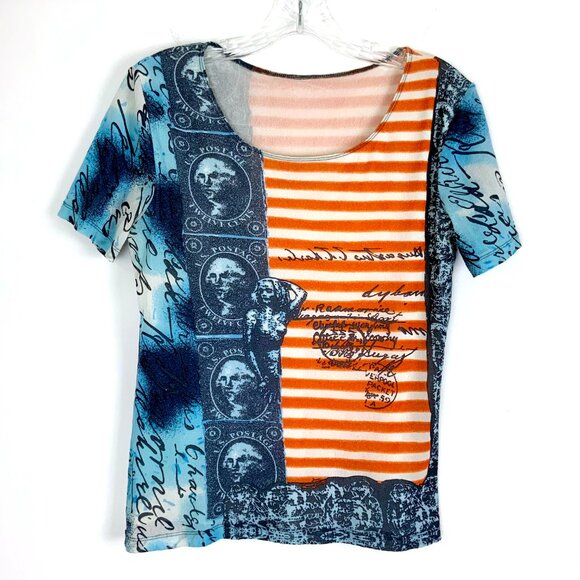 Vintage Tops - Vintage Y2K Graphic Short Sleeve Mesh Top  Sz M